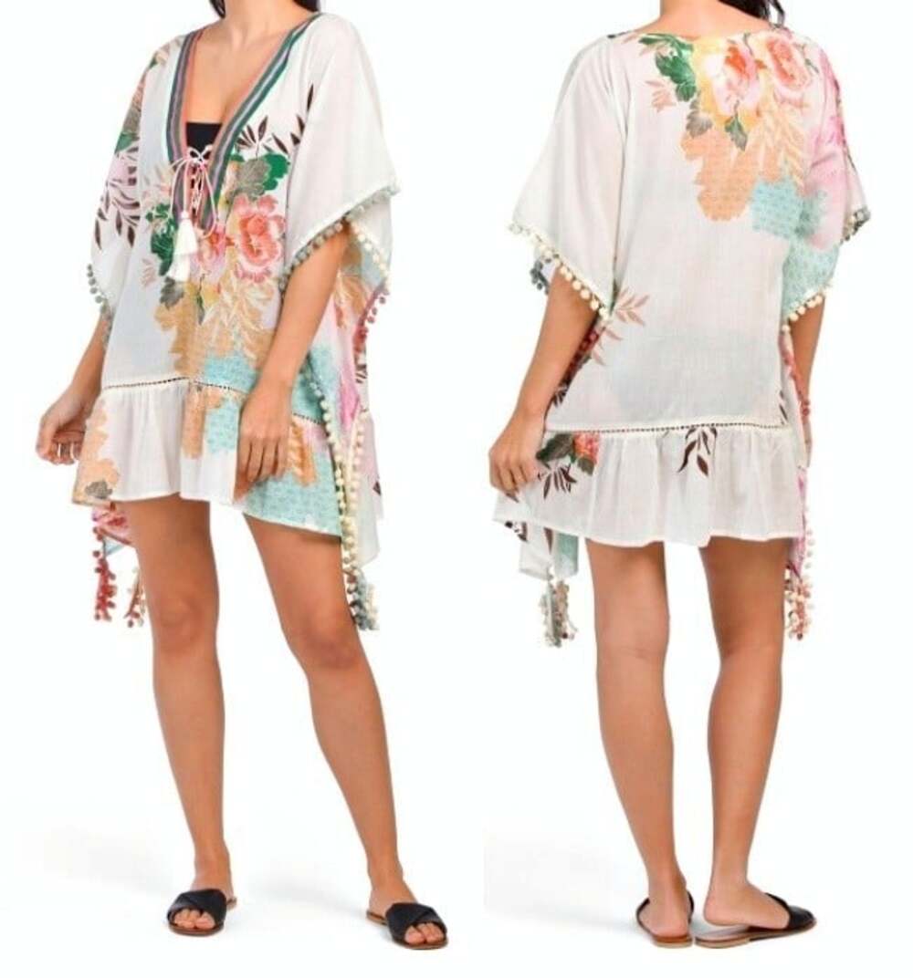 Z&L Made With Love One Size Bohemian Beach Wear Cotton Floral Gauze Swim Cover